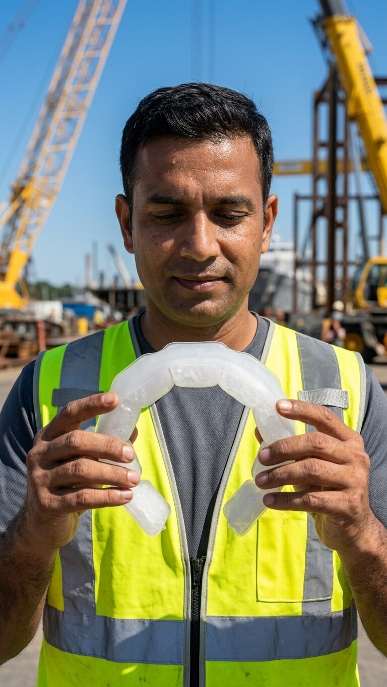 Couvreur d'étanchéité au chalumeau sur toiture industrielle, en gilet hi-vis et casque de chantier